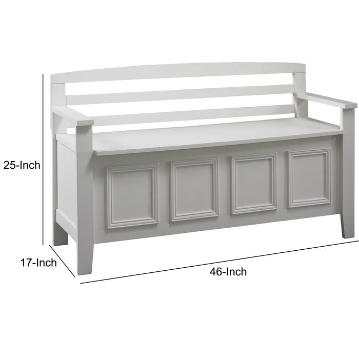 Wooden Storage Bench with Flip Top Seat and Ladder Style Back, White