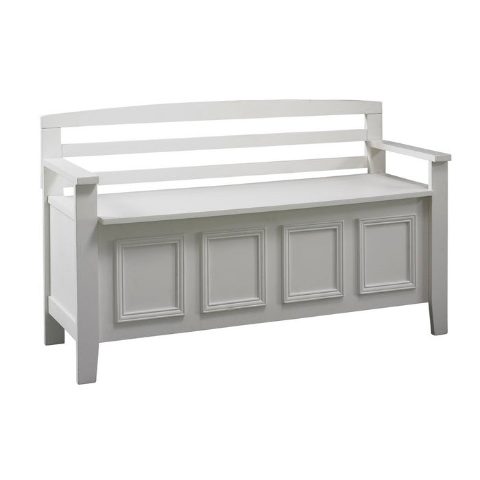 Wooden Storage Bench with Flip Top Seat and Ladder Style Back, White