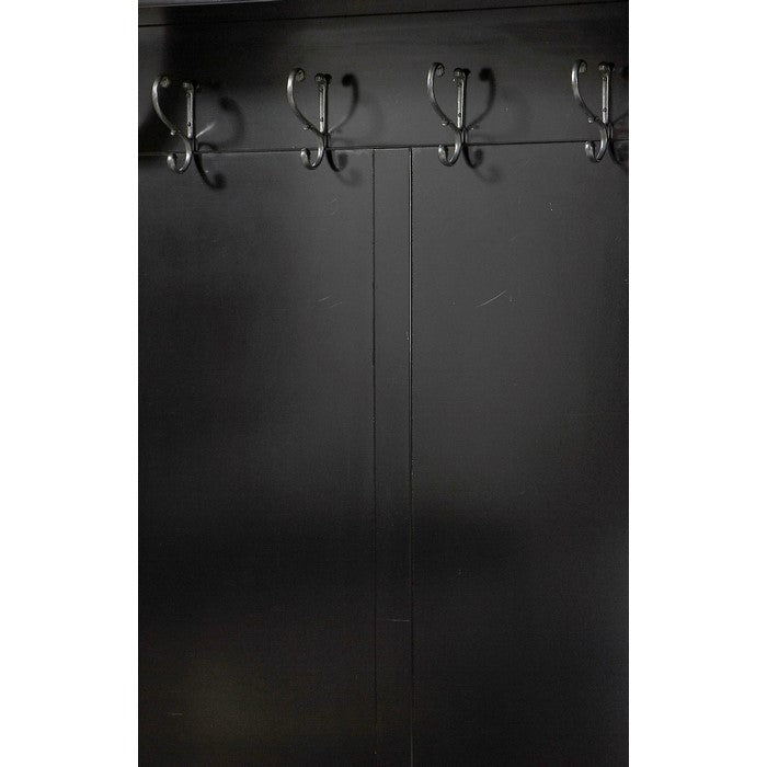 Wooden Hall Tree with Spring Loaded Lid and Four Metal Hooks, Black