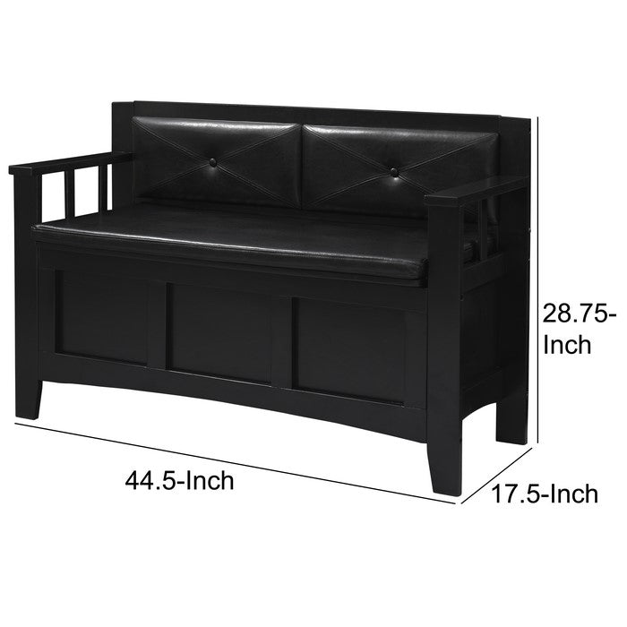 Fabric Upholstered Wooden Storage Bench with Flip Top Seat, Black