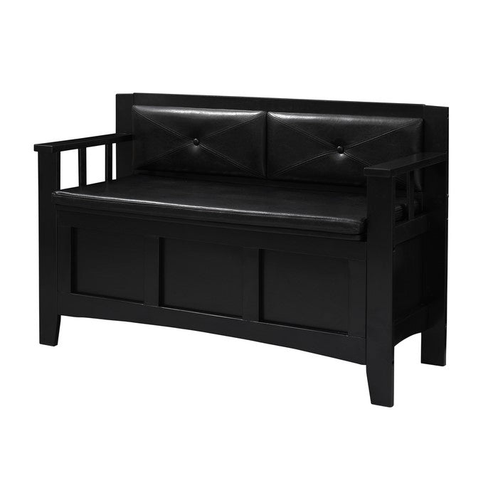 Fabric Upholstered Wooden Storage Bench with Flip Top Seat, Black