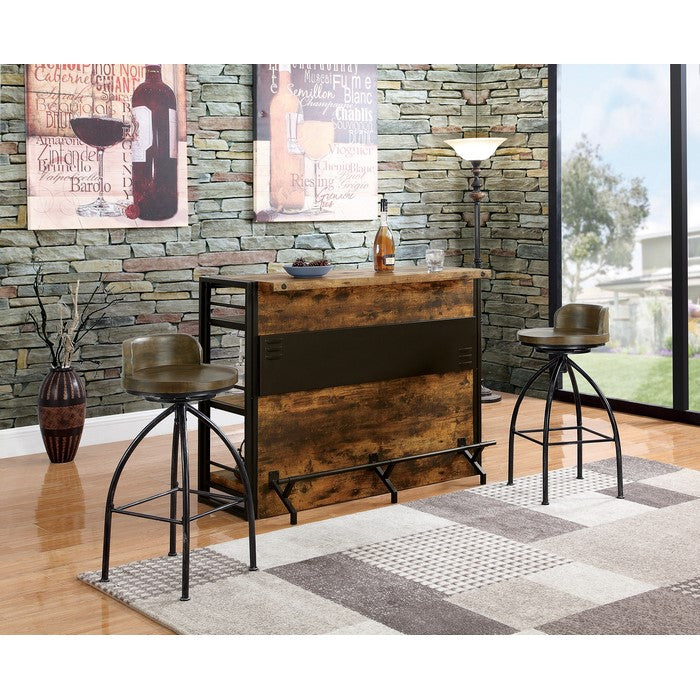 Wooden Bar Unit with Stemware Rack, Wire Brushed Black