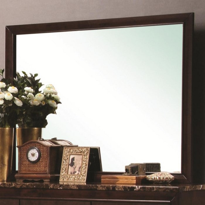 Rectangular Wooden Framed Mirror in Transitional Style, Brown