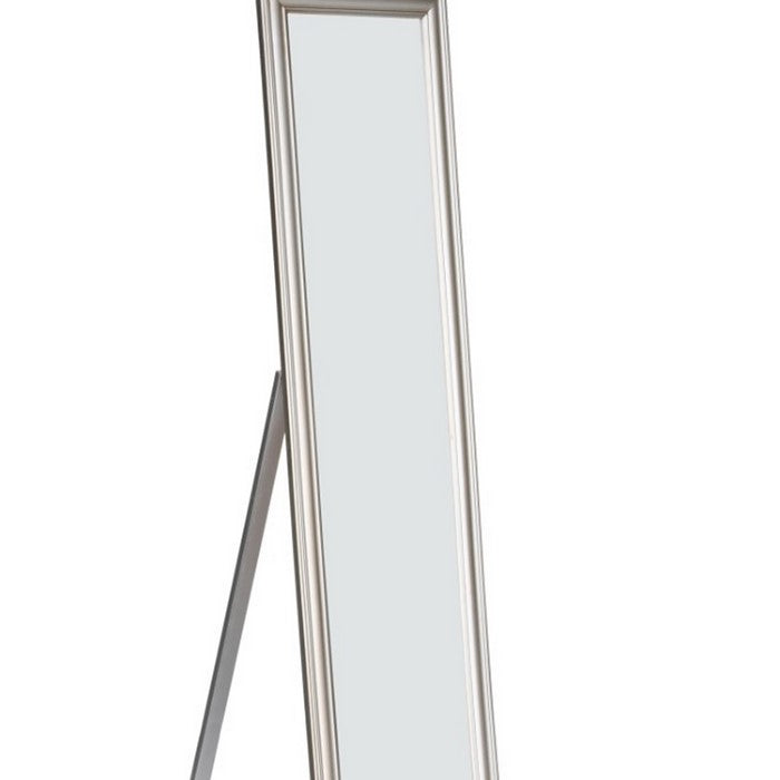 Standing Mirror withDecorative Design, Silver