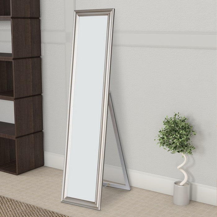 Standing Mirror withDecorative Design, Silver