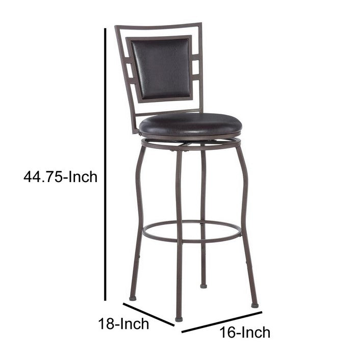 3 Piece Metal Adjustable Stool with Cushioned Seat and Backrest, Brown