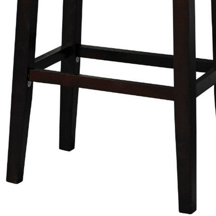 Fabric Upholstered Bar Stool with Nail head Trim, Brown and Beige