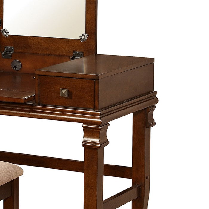 Wooden Vanity Set with Flip Top Mirror and 2 Drawers, Brown and Beige