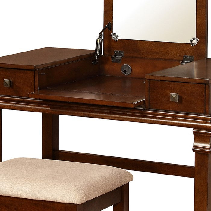 Wooden Vanity Set with Flip Top Mirror and 2 Drawers, Brown and Beige