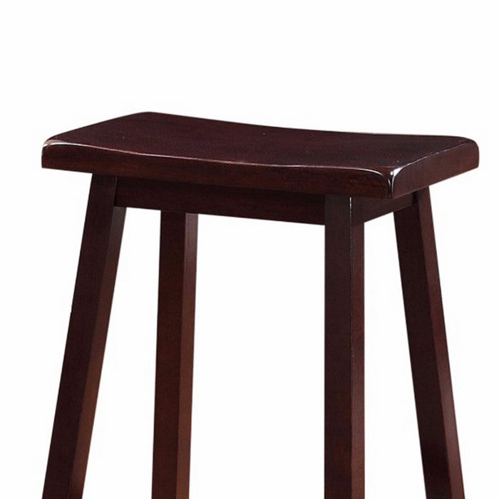 24 Inch Wooden Saddle Stool with Slanted Legs, Brown