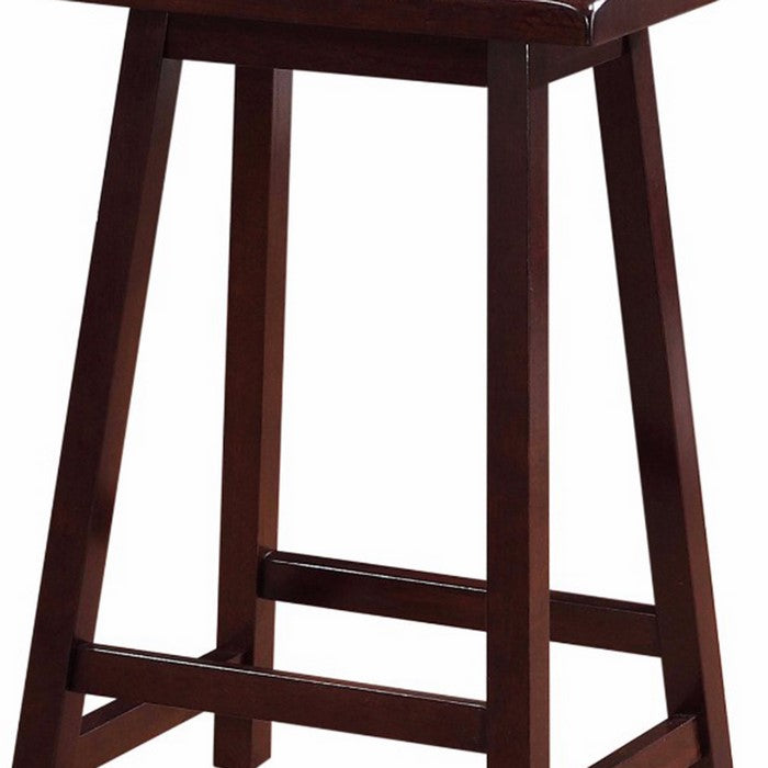 24 Inch Wooden Saddle Stool with Slanted Legs, Brown
