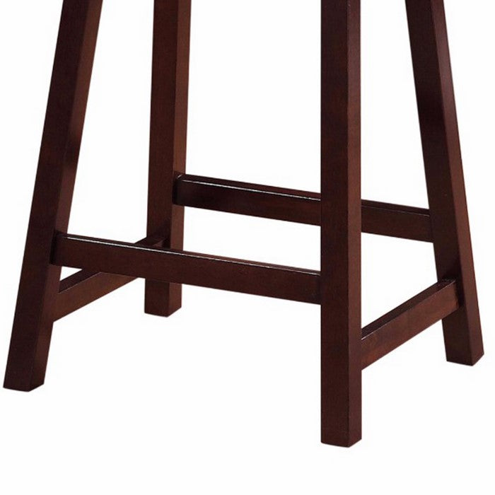 24 Inch Wooden Saddle Stool with Slanted Legs, Brown
