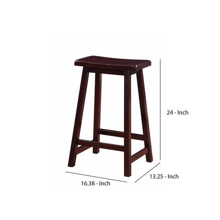 24 Inch Wooden Saddle Stool with Slanted Legs, Brown