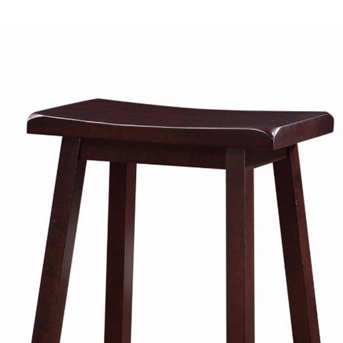 29 Inch Wooden Saddle Stool with Slanted Legs, Brown