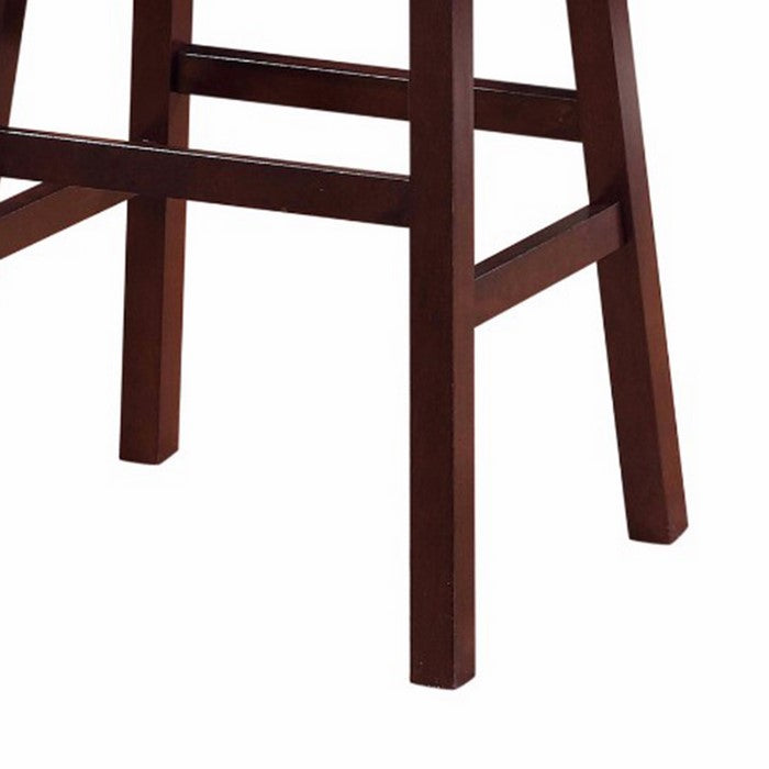 29 Inch Wooden Saddle Stool with Slanted Legs, Brown