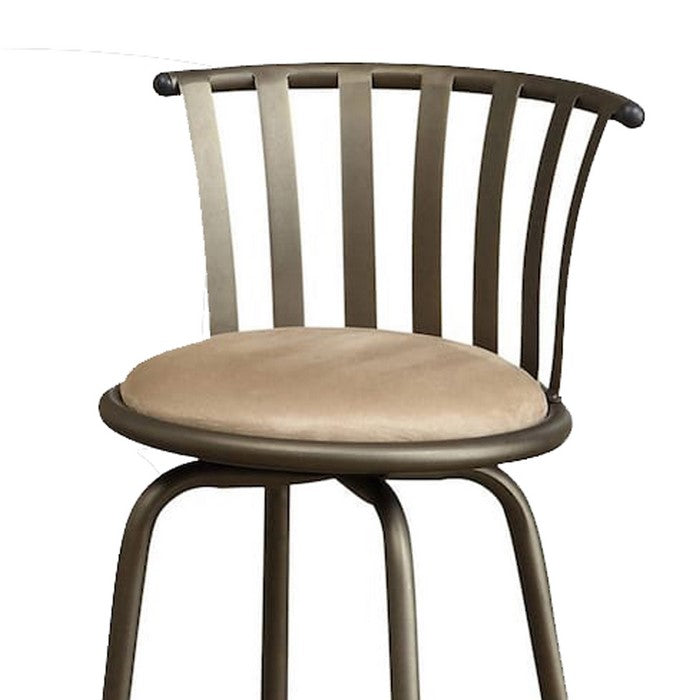 Metal And Microfiber Swivel Barstool, Champagne, Set of 2