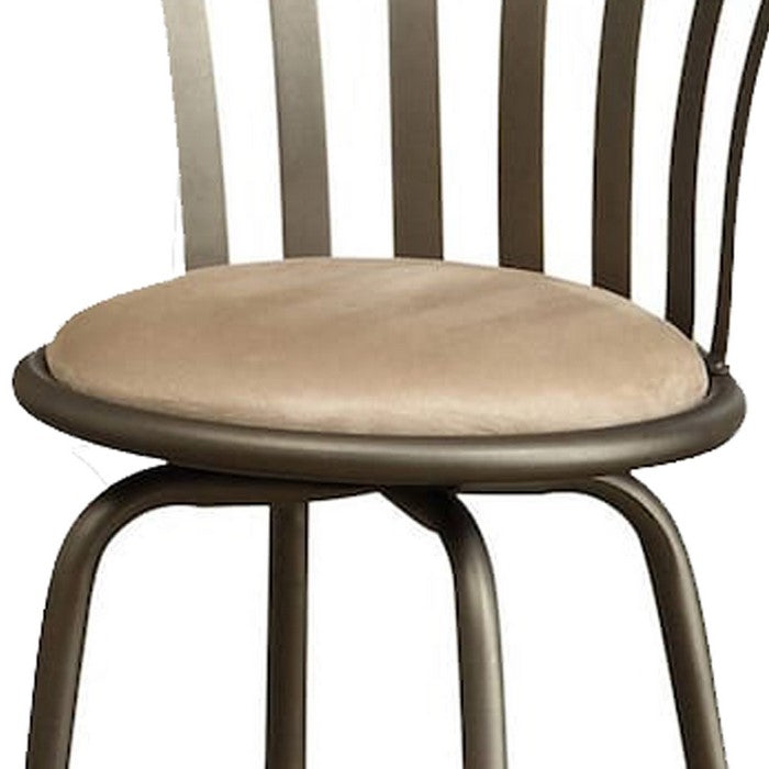 Metal And Microfiber Swivel Barstool, Champagne, Set of 2