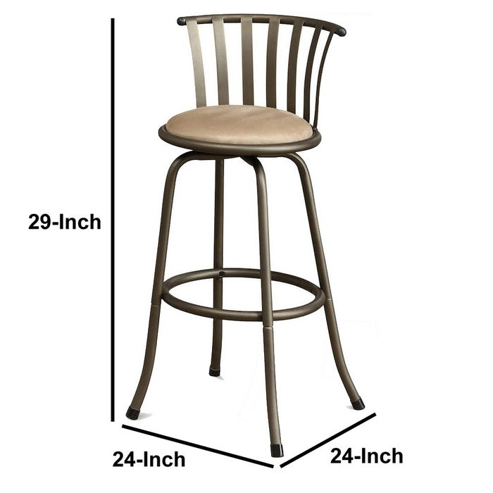 Metal And Microfiber Swivel Barstool, Champagne, Set of 2