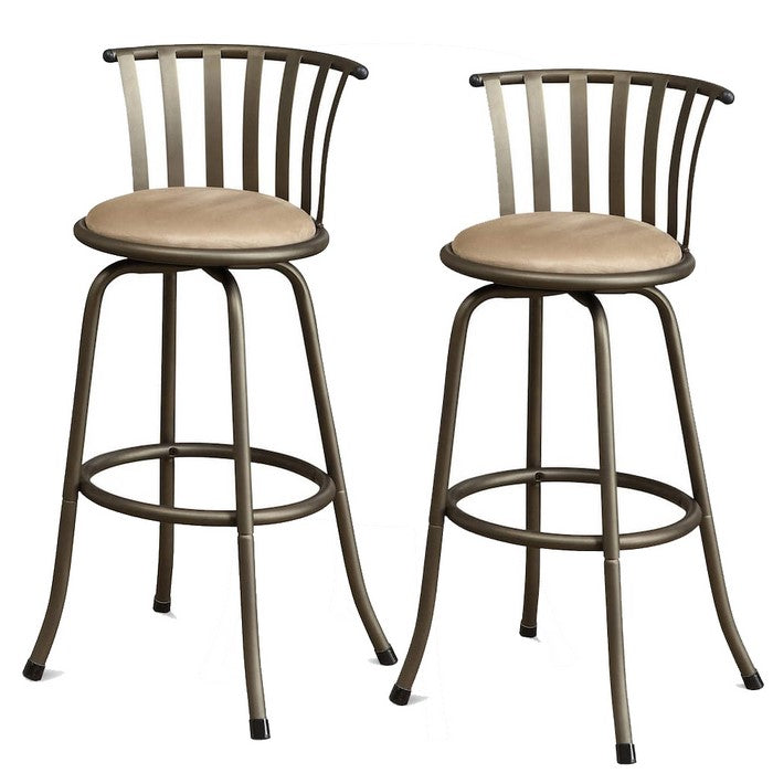Metal And Microfiber Swivel Barstool, Champagne, Set of 2