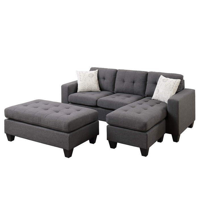 All In One Sectional With Ottoman And 2 Pillows In Gray