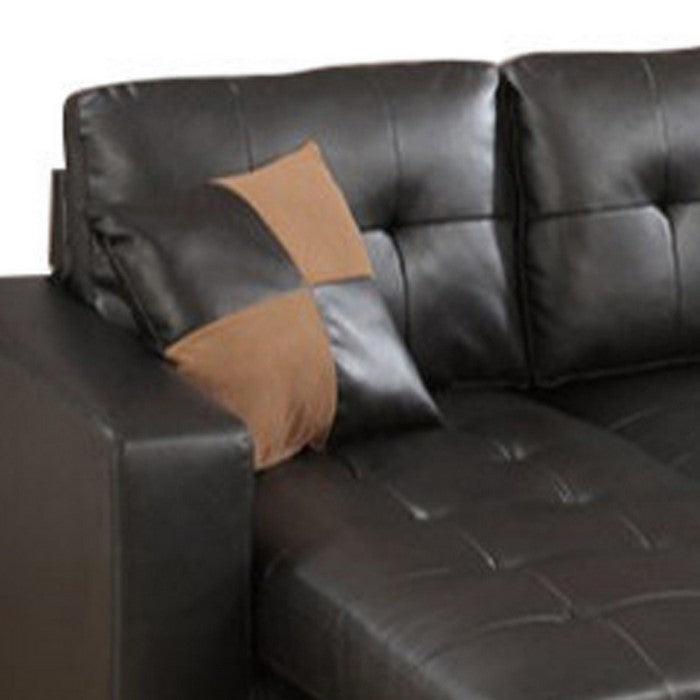 Leather All In One Sectional With Ottoman And 2 Pillows In Espresso Brown