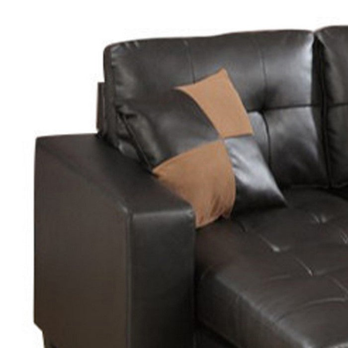 Leather All In One Sectional With Ottoman And 2 Pillows In Espresso Brown