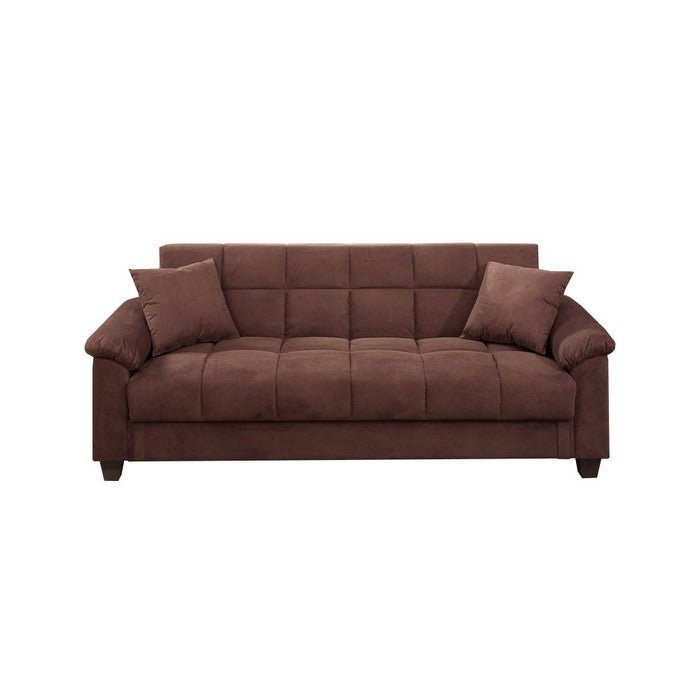 Microfiber Adjustable Sofa With 2 Pillows In Choco Brown
