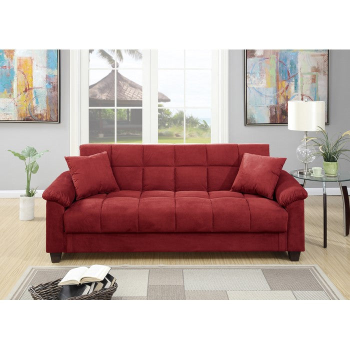 Microfiber Adjustable Sofa With 2 Pillows In Red