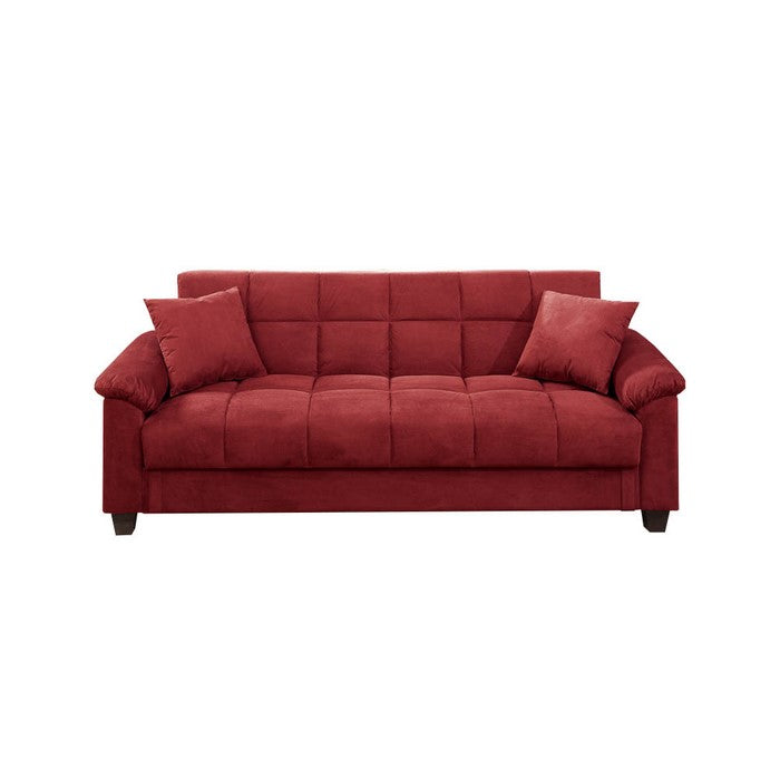 Microfiber Adjustable Sofa With 2 Pillows In Red