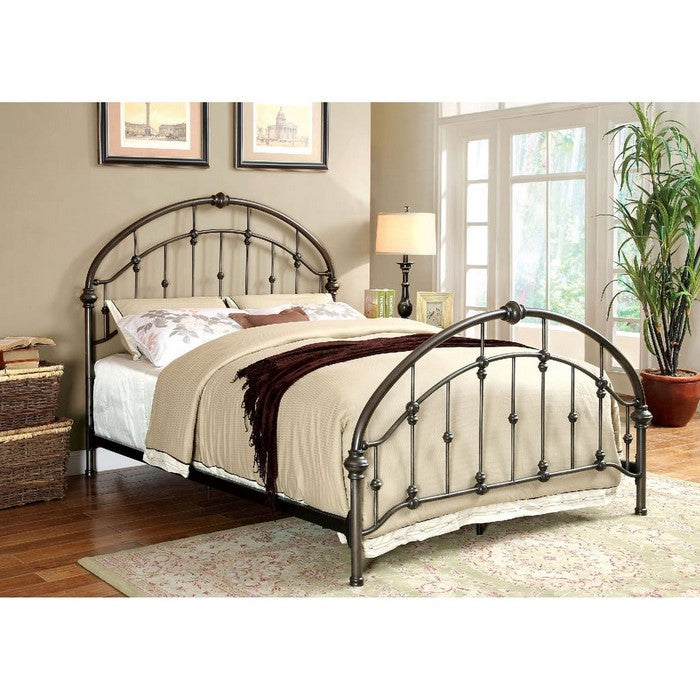 Metal Full Bed With Round Headboard And Footboard, Brushed Bronze Gray