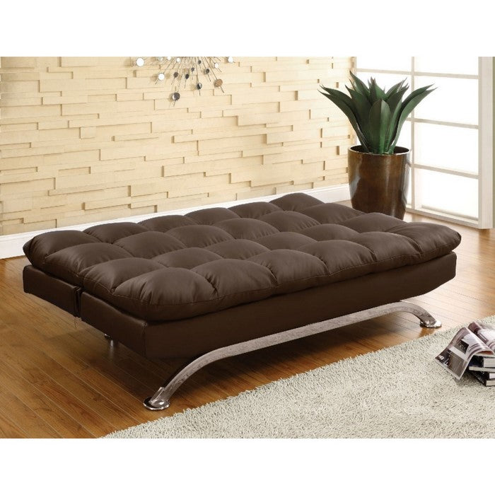 Fabric Upholstered Contemporary Sofa With Metal Base, Dark Brown