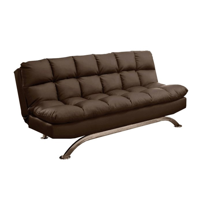 Fabric Upholstered Contemporary Sofa With Metal Base, Dark Brown