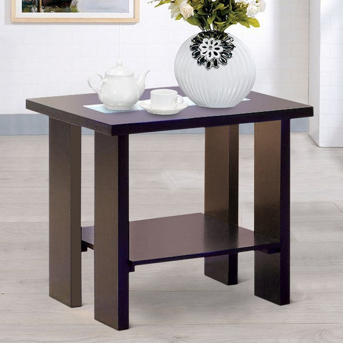 End Table With Glass Insert And Bottom Shelf, Espresso Brown