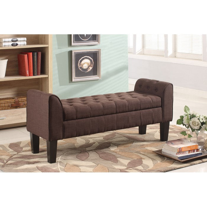 Wood Based Tufted Storage Ottoman with Armrests, Brown