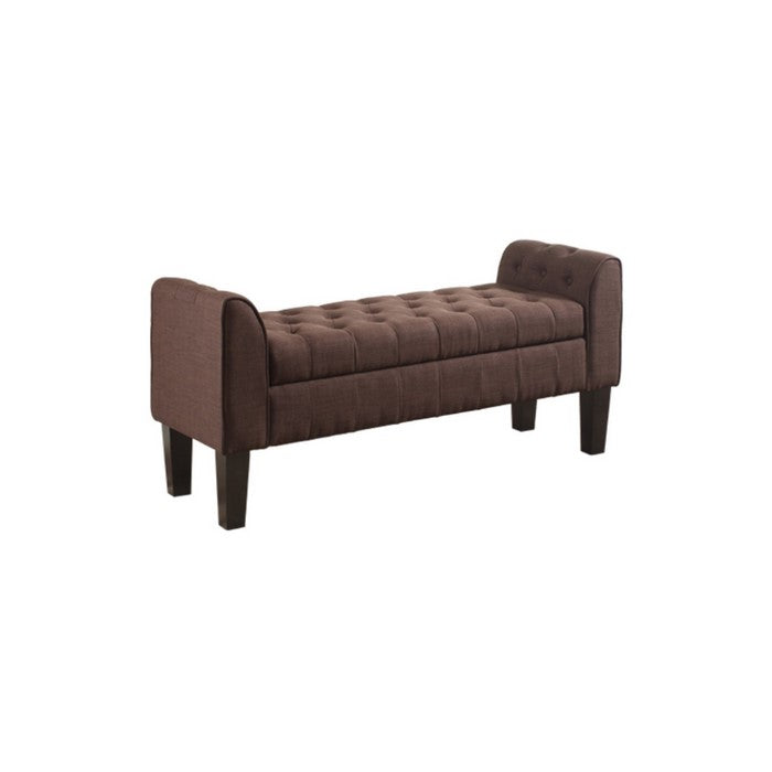 Wood Based Tufted Storage Ottoman with Armrests, Brown