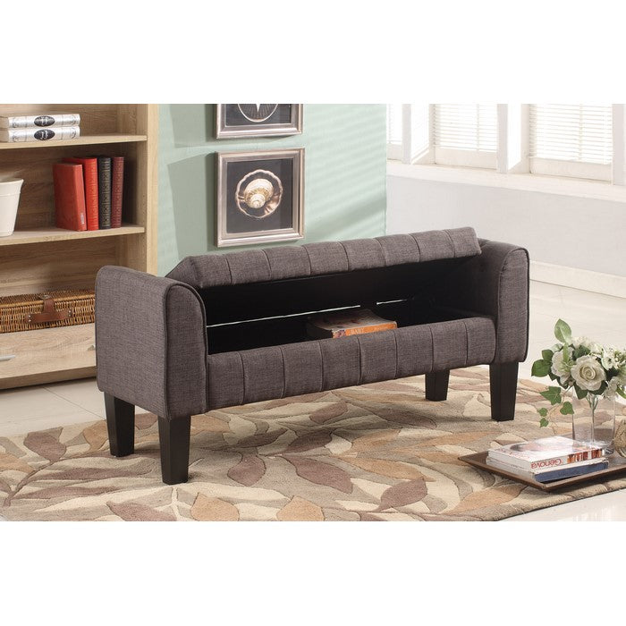 50 Inch Wooden Tufted Storage Ottoman with Armrests, Gray