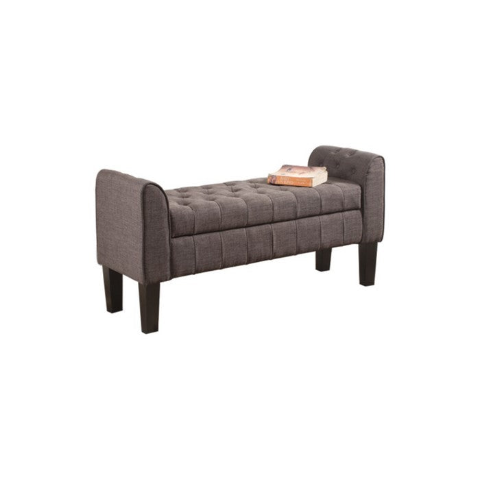 50 Inch Wooden Tufted Storage Ottoman with Armrests, Gray