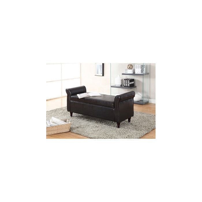 Traditional 49-Inch Bonded Leather Ottoman with Storage, Brown