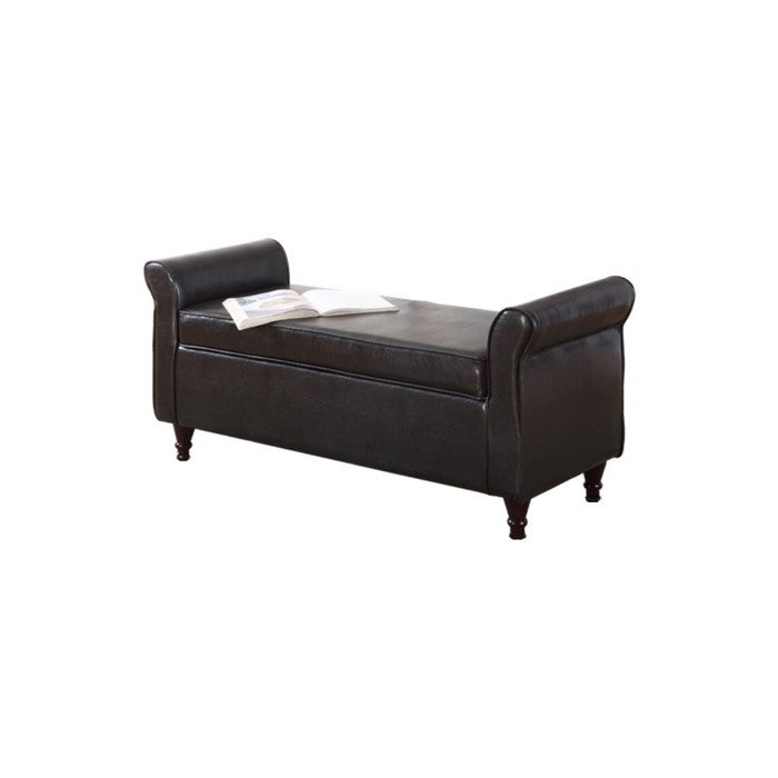 Traditional 49-Inch Bonded Leather Ottoman with Storage, Brown