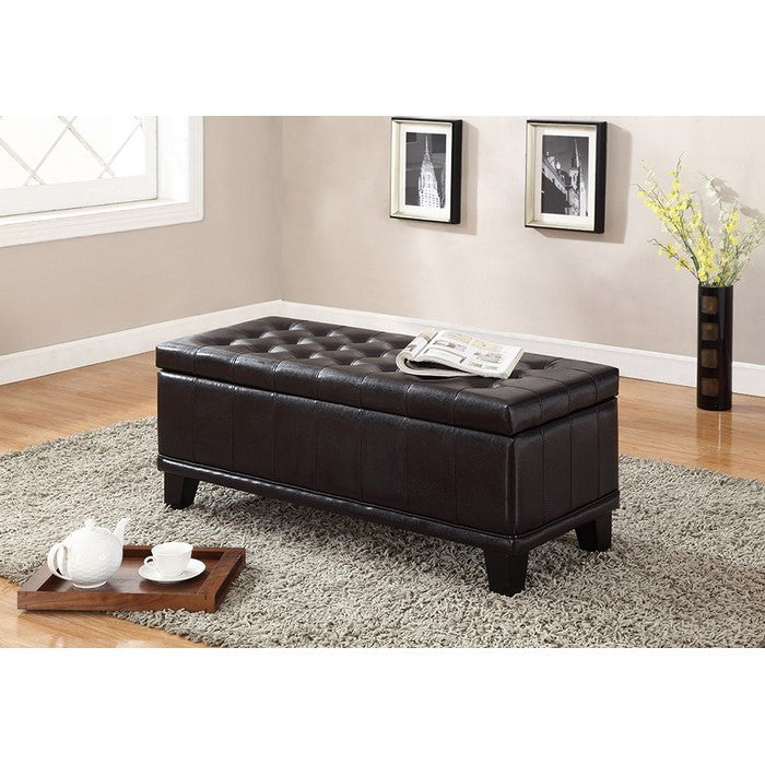 Bonded Leather Storage Ottoman With Blocked Feet, Brown