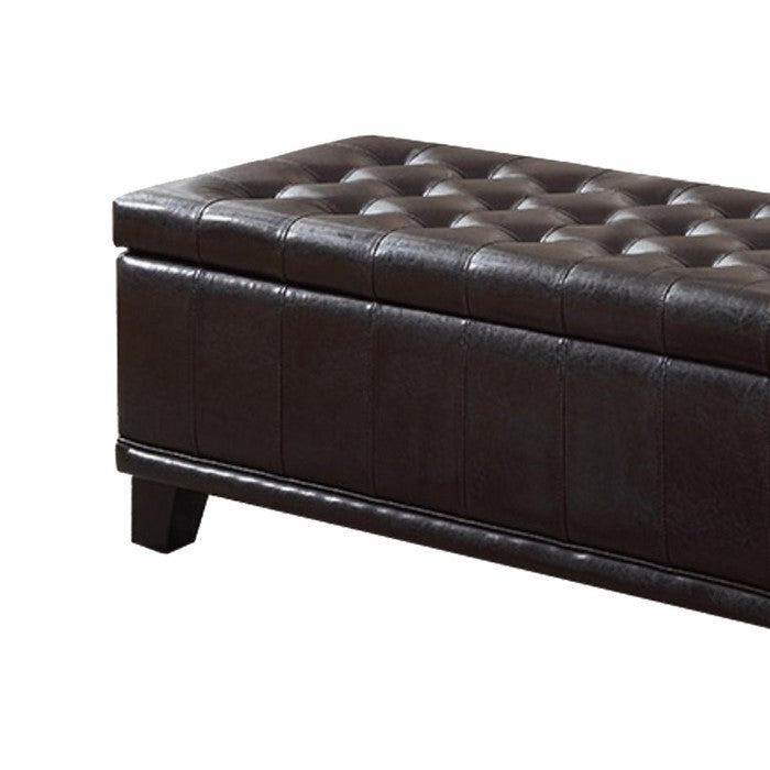 Bonded Leather Storage Ottoman With Blocked Feet, Brown