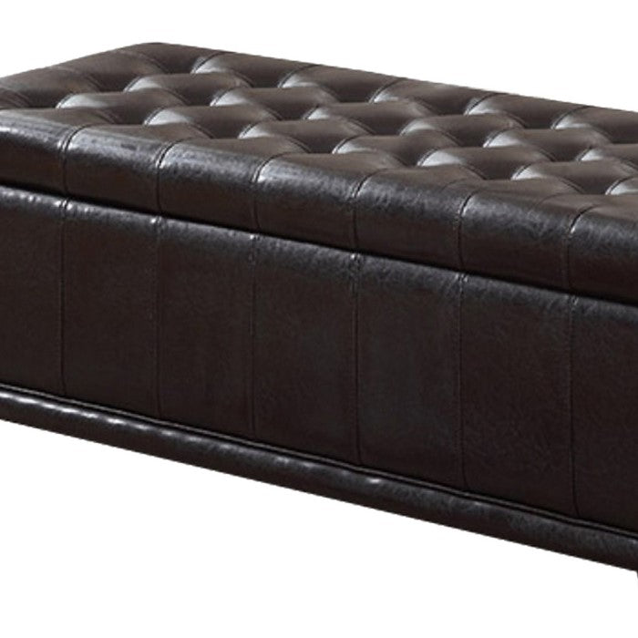 Bonded Leather Storage Ottoman With Blocked Feet, Brown