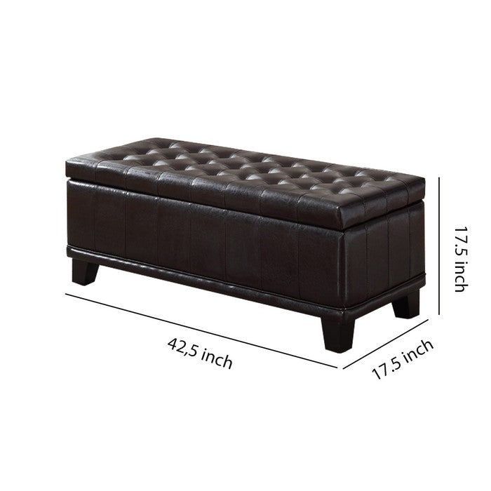 Bonded Leather Storage Ottoman With Blocked Feet, Brown