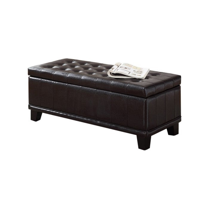 Bonded Leather Storage Ottoman With Blocked Feet, Brown