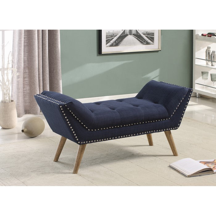 46-Inch Fabric Ottoman with Nail head Trim Design, Blue and brown