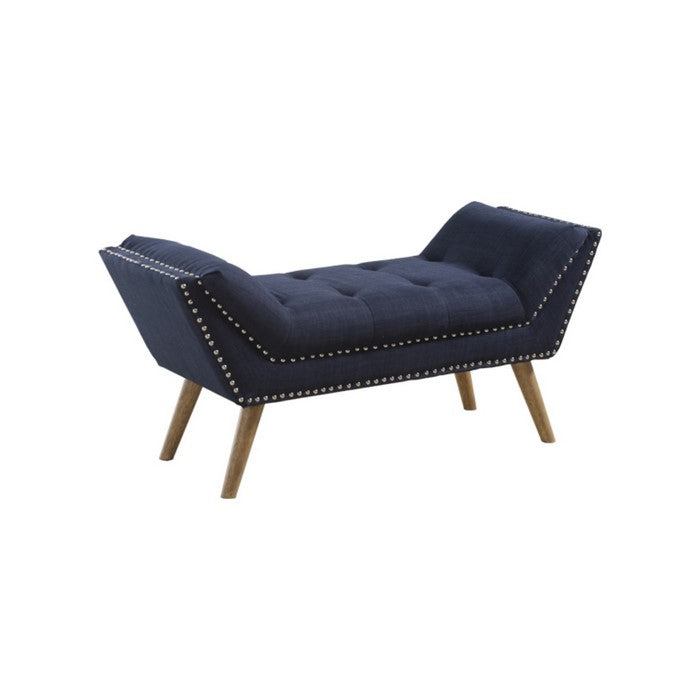 46-Inch Fabric Ottoman with Nail head Trim Design, Blue and brown