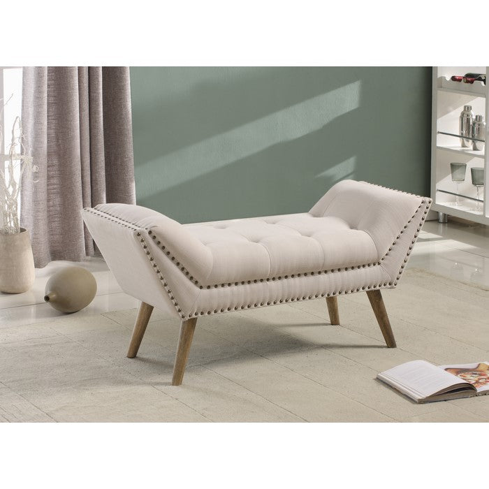 Fabric Ottoman with Nail head Trim Design Cream