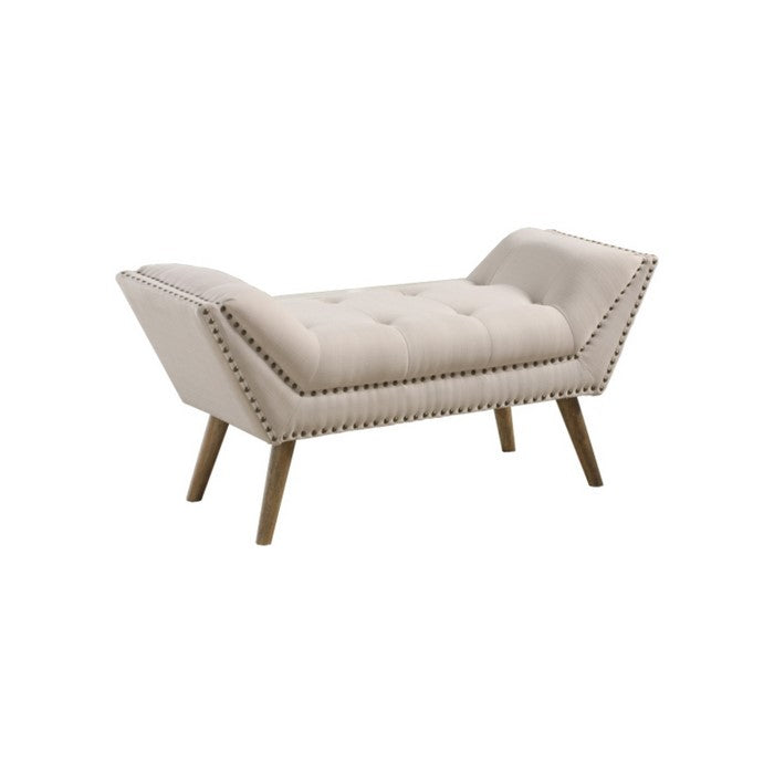 Fabric Ottoman with Nail head Trim Design Cream