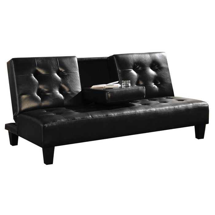 Faux Leather Upholstered Futon Sofa Bed In Black