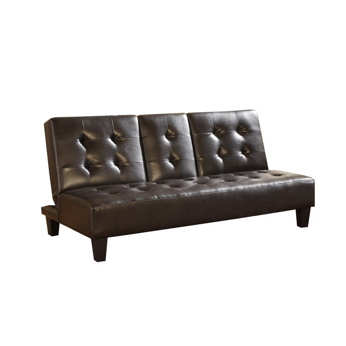 Brown Leather Upholstered Tufted Futon Sofa Bed